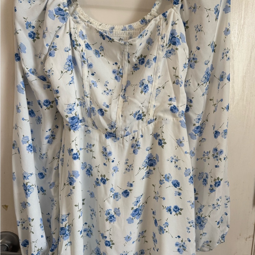 Hollister White Top with Blue Floral Print